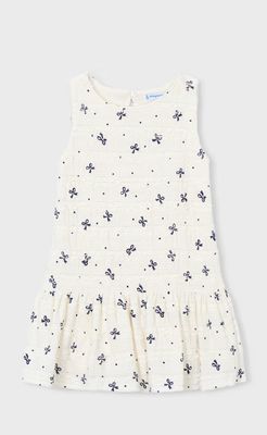Knitted Dress, Ivory and Navy Bows