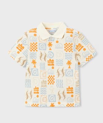 Printed Polo, Orange and Blue Alligator