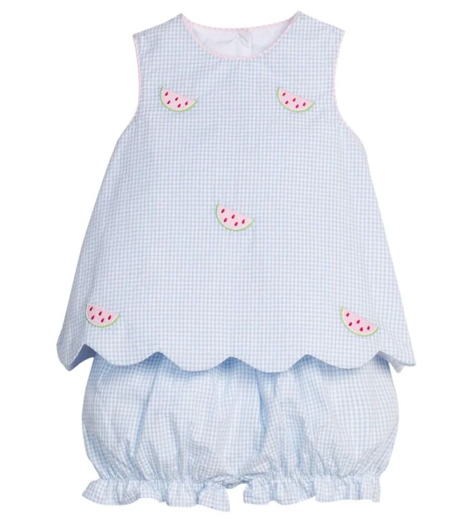 Embroidered Bow Back Bloomer Set, Watermelon