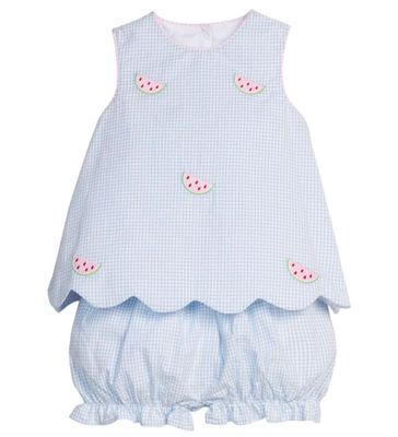 Embroidered Bow Back Bloomer Set, Watermelon