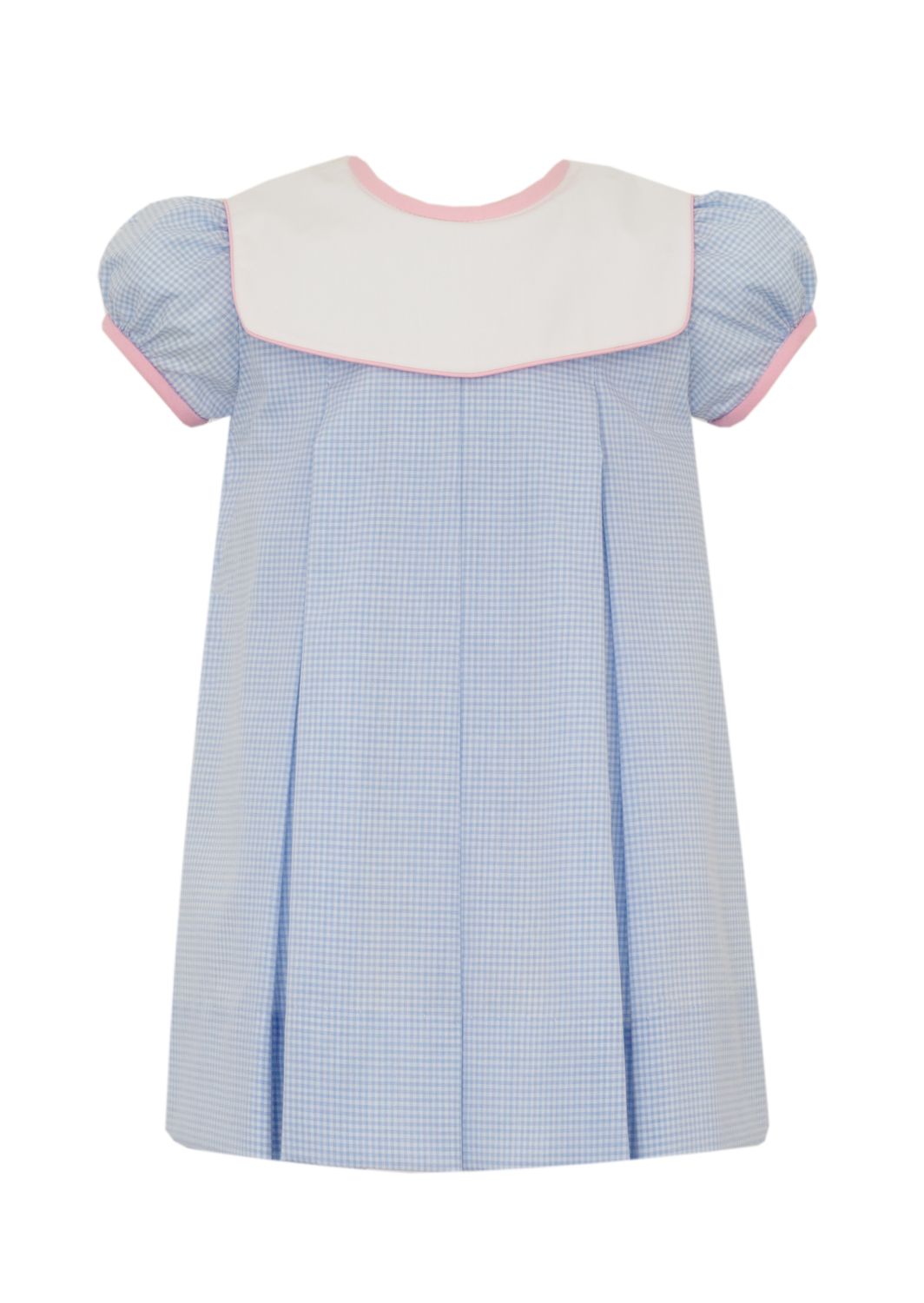 Lt Blue Gingham Dress with Pink Trim