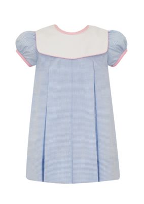 Lt Blue Gingham Dress with Pink Trim