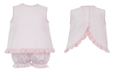 Pink Gingham Knit Bloomer Set with Multi Flowers