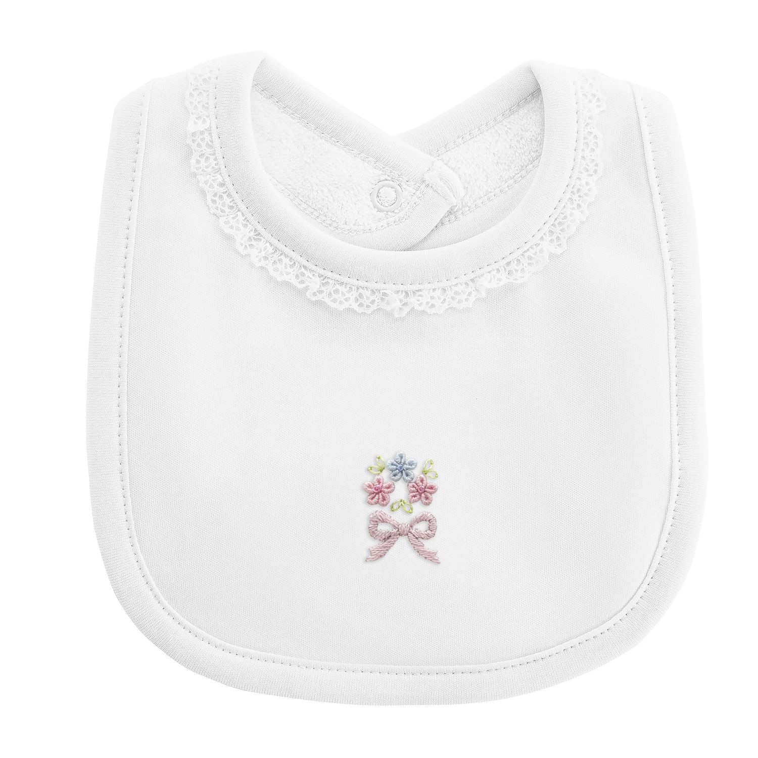 Sweet Bows Bib with Lace, White