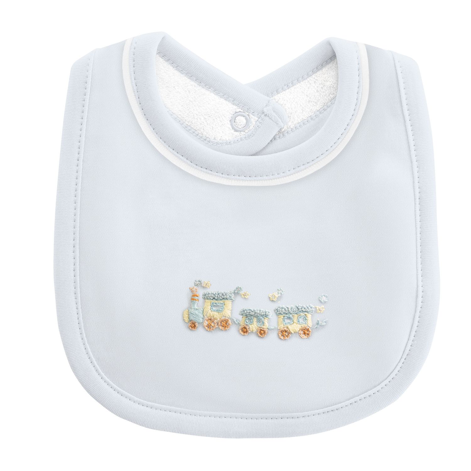 Little Train Bib w/Pipping Trim, Blue