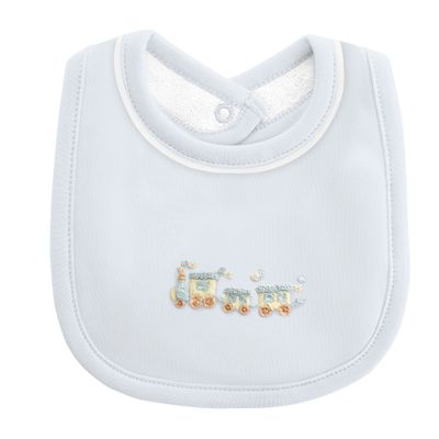 Little Train Bib w/Pipping Trim, Blue