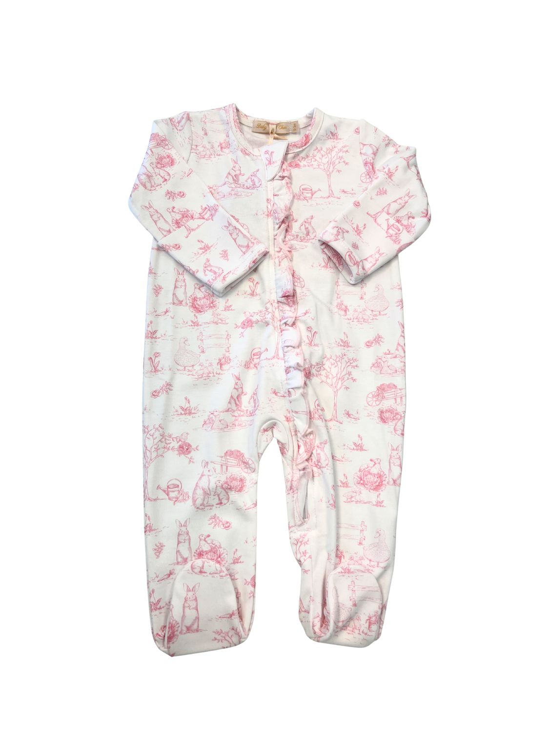 Pink Toile Bunnies Zip Footie