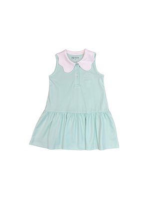 Aqua Solid Dress with Scallop Collar