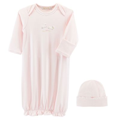 Baby Lambs Pink Gown with Lace Trim and Hat Set, 