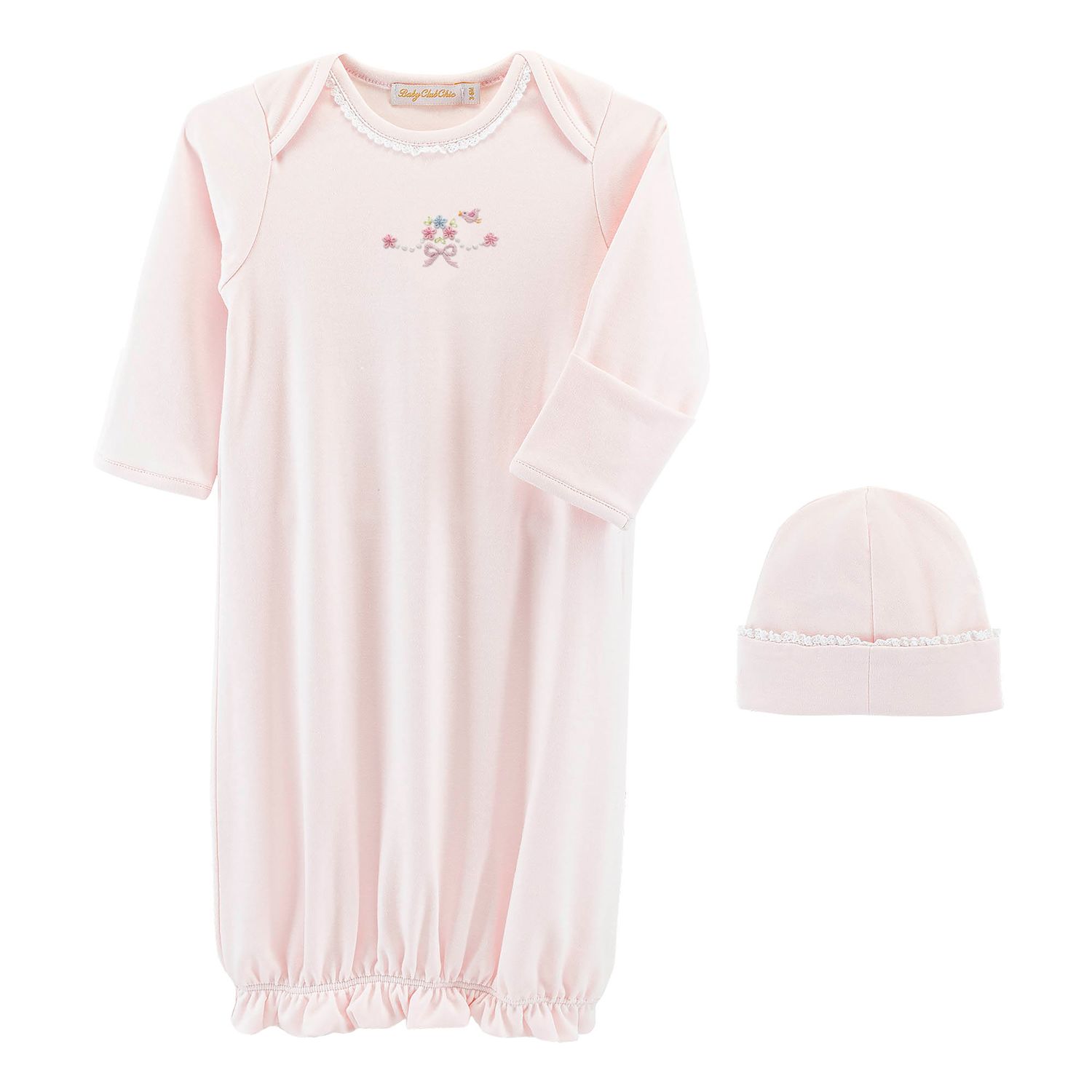 Sweet Bows Gown with Lace Trim and Hat Set, Pink