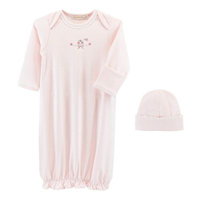 Sweet Bows Gown with Lace Trim and Hat Set, Pink