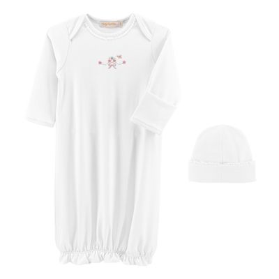 Sweet Bows Gown with Lace Trim and Hat Set, White