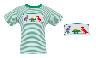 Green Stripe Dinosaurs Smock Tshirt