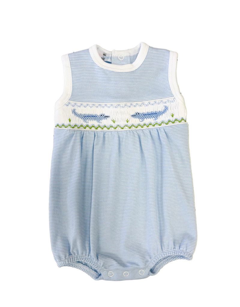 Blue Stripes Alligators Smocked Pima Bubble