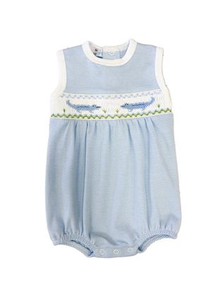 Blue Stripes Alligators Smocked Pima Bubble