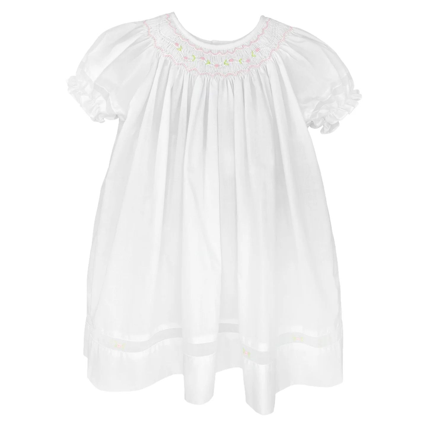  Smocked Daygown With Voile Insert, White