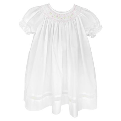  Smocked Daygown With Voile Insert, White