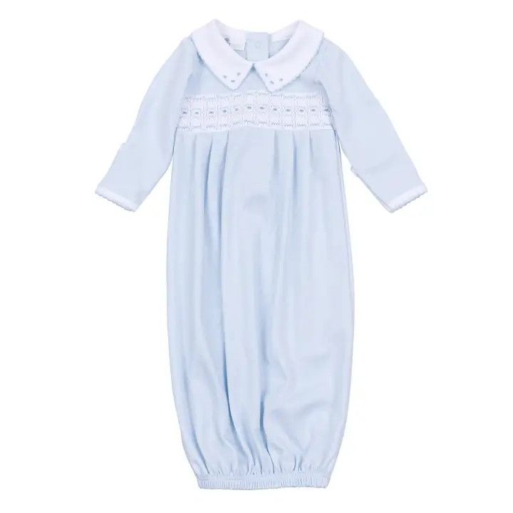 Landry Smocked Pleated Gown, Light Blue NB