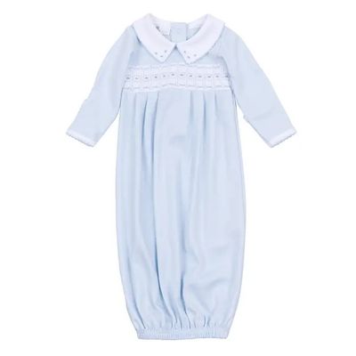 Landry Smocked Pleated Gown, Light Blue NB