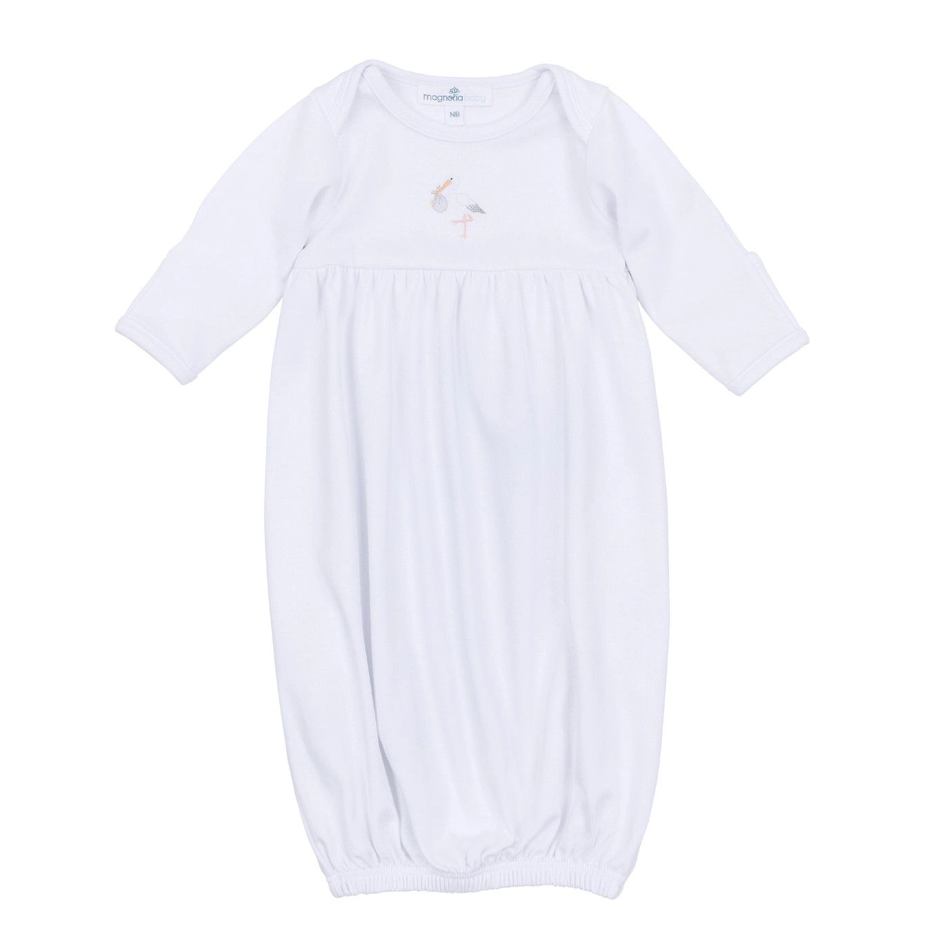 Vintage Stork Gathered Gown, White NB