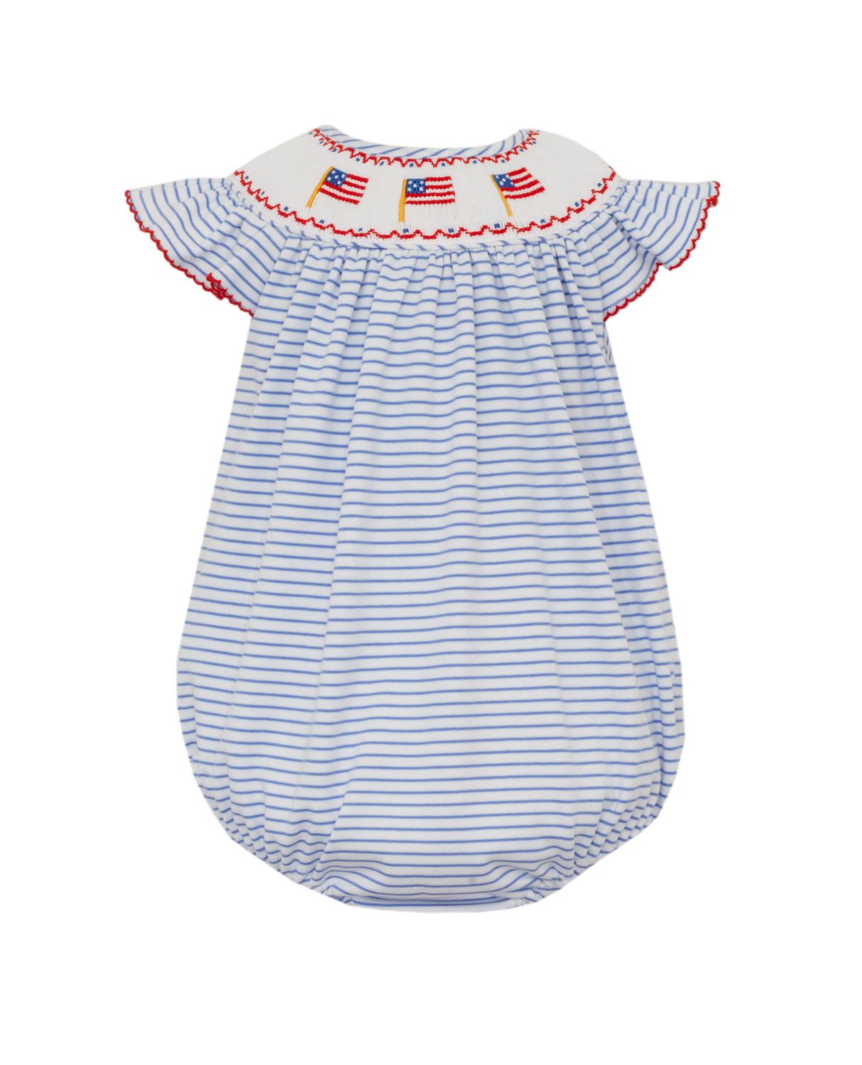 Blue Knit Stripe Flutter Sleeve Bubble, Flag