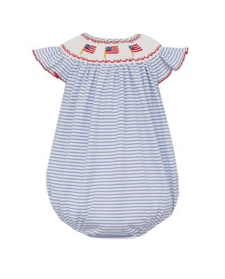 Blue Knit Stripe Flutter Sleeve Bubble, Flag
