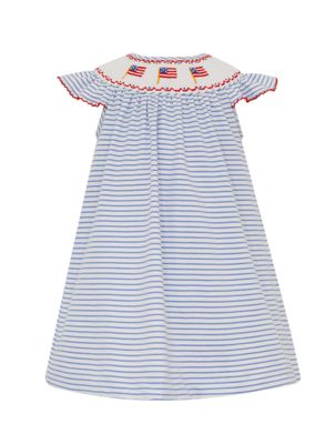 Blue Knit Stripe Flutter Sleeve Dress, Flag