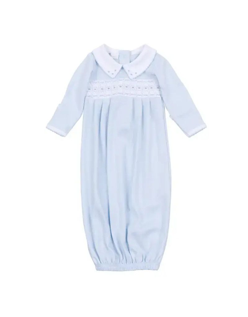 Landry Smocked Pleated Gown, Light Blue