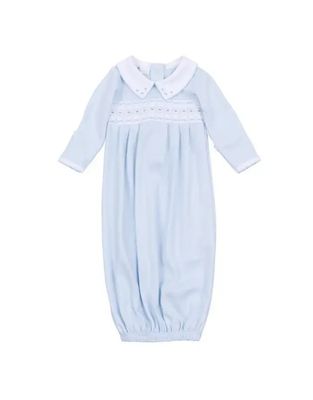 Landry Smocked Pleated Gown, Light Blue