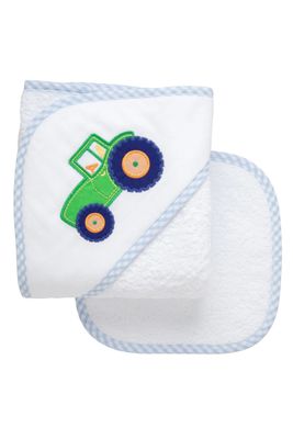 Hooded Towel and Washcloth Set, Tractor
