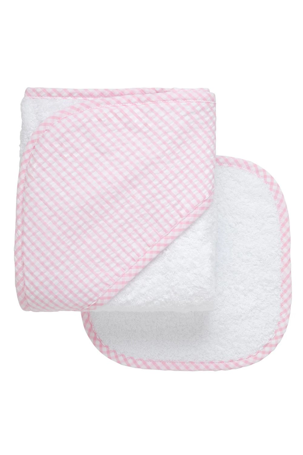Hooded Towel and Washcloth Set, Pink Big Check