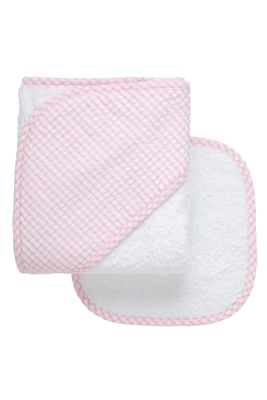 Hooded Towel and Washcloth Set, Pink Big Check