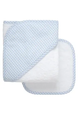 Hooded Towel and Washcloth Set, Blue Big Check