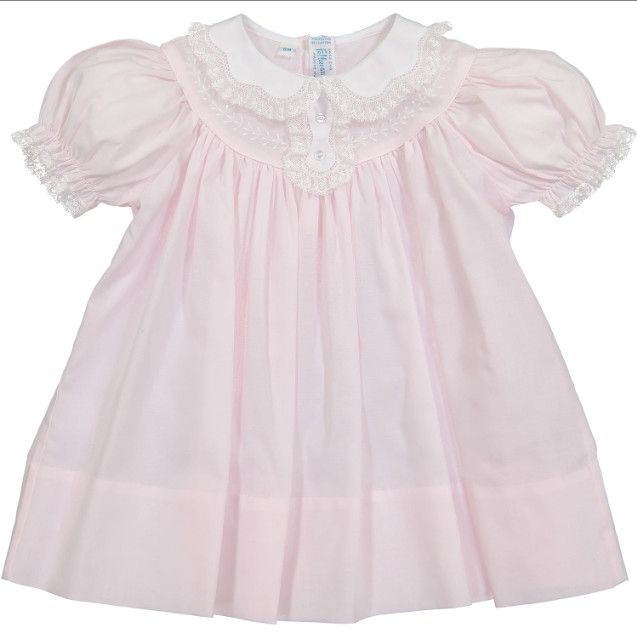 Heirloom Collection Vintage Scalloped Lace Collar Dress, Pink