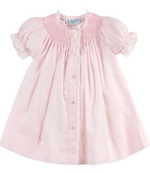 Girls Honeycomb Smocked Yoke Daygown Pink NB