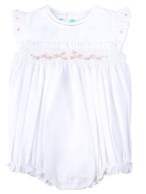 Rose Garden Smocked Fly Sleeve Bubble,  White
