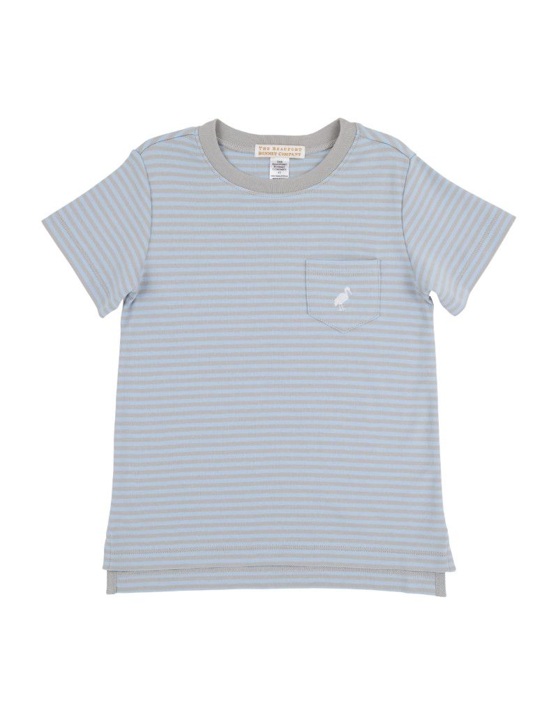 Carter Crewneck, Blue and Grantley Gray Stripe