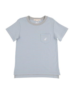 Carter Crewneck, Blue and Grantley Gray Stripe