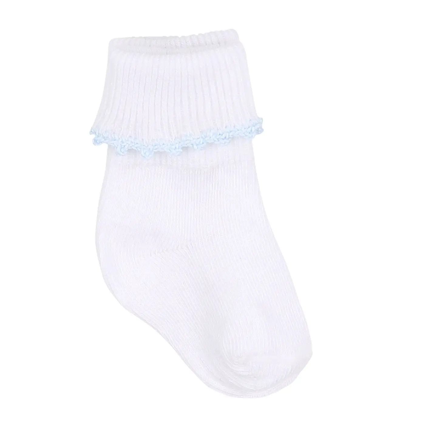 Baby Joy Socks with Light Blue Crochet Trim, Size: NB