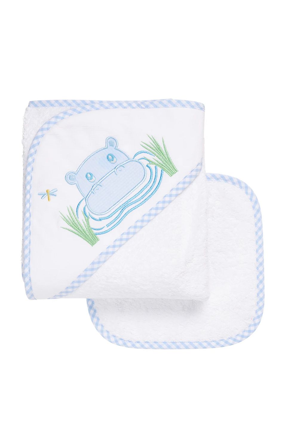 Hippo Hooded Towel and Washcoth Set, Blue