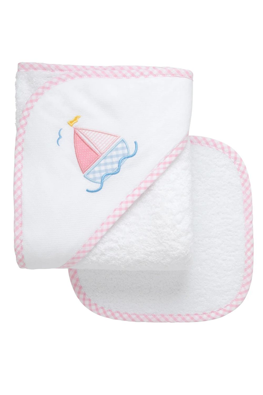 Sailboat Hooded Towel and Washcoth Set, Pink