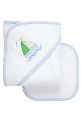 Sailboat Hooded Towel and Washcoth Set, Blue