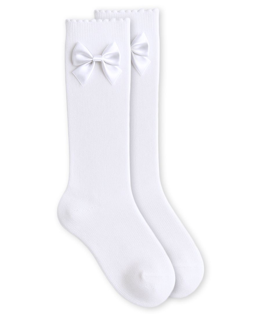 White Cotton Knee High with Bow