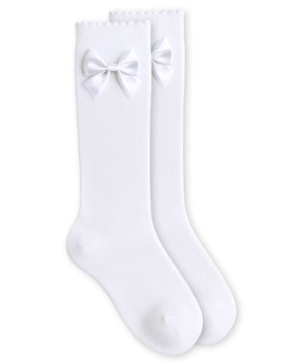 White Cotton Knee High with Bow