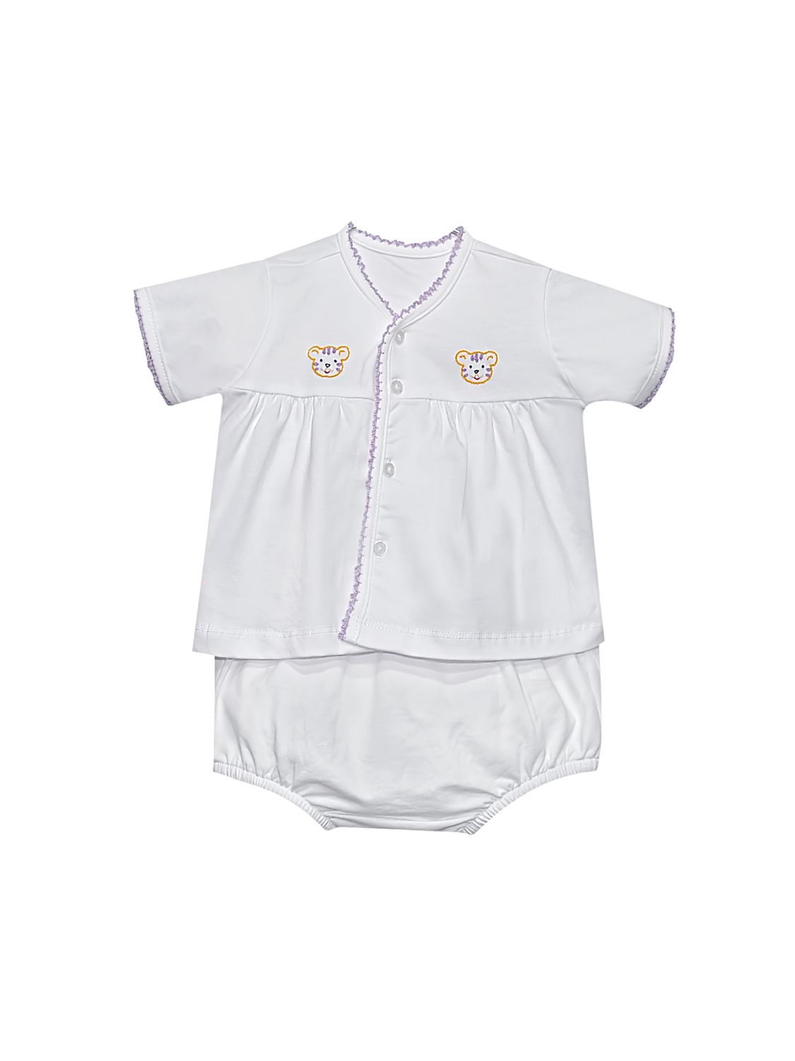 Tiger Embroidered White Knit Unisex Diaper Set
