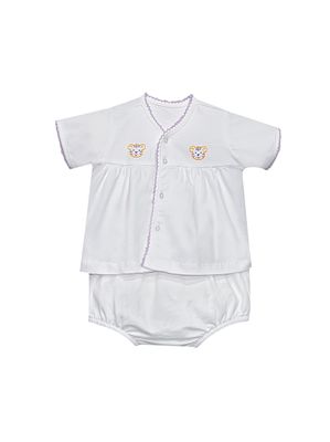 Tiger Embroidered White Knit Unisex Diaper Set