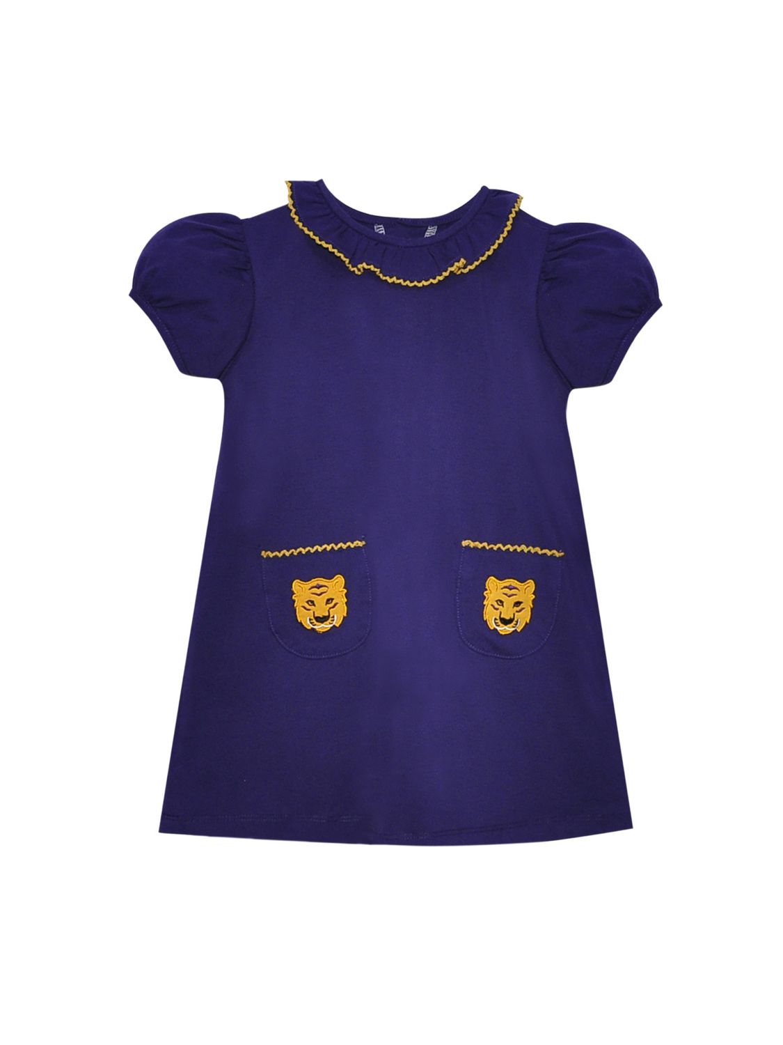 Purple/Gold Tiger Applique Pocket Dress