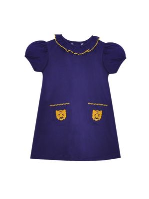Purple/Gold Tiger Applique Pocket Dress