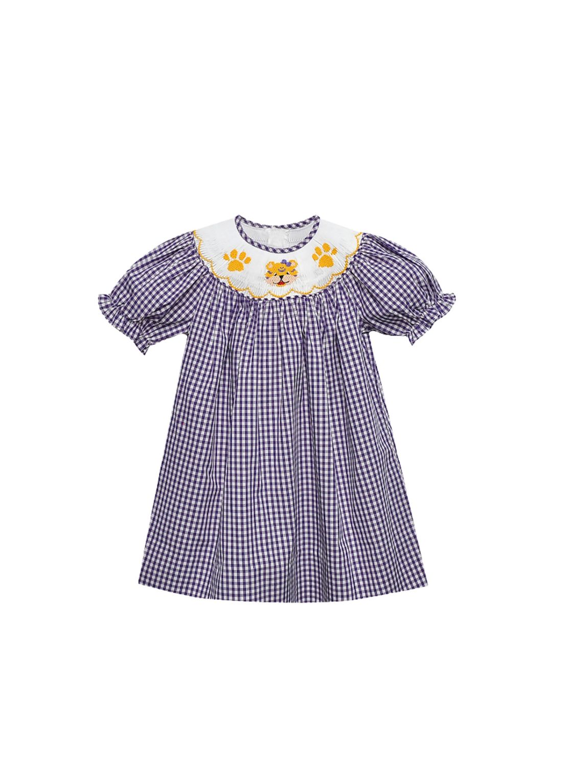 Tiger Purple Gingham Smocked Bishop