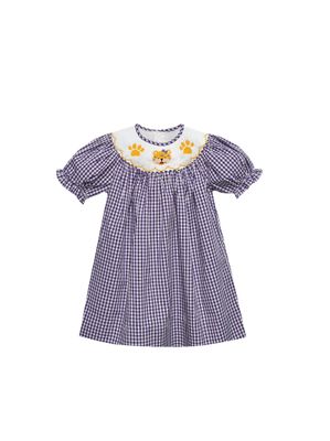 Tiger Purple Gingham Smocked Bishop